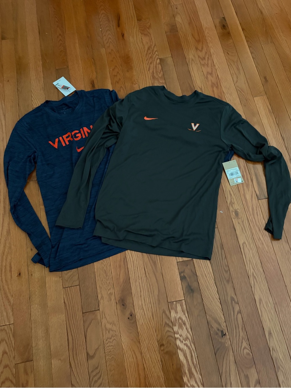 Nike Long Sleeve Virginia Crew Shirts - Navy & Olive with Orange Accents